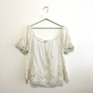 American Eagle Womans Short Sleeve Blouse Pretty Lace Embroidery Top Bohemian XL